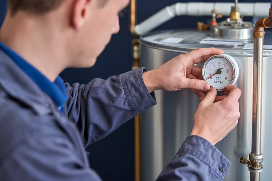 Raymond from Johnson Plumbing repairing a water heater in Asheville, NC Johnson Plumbing Asheville NC water heater services